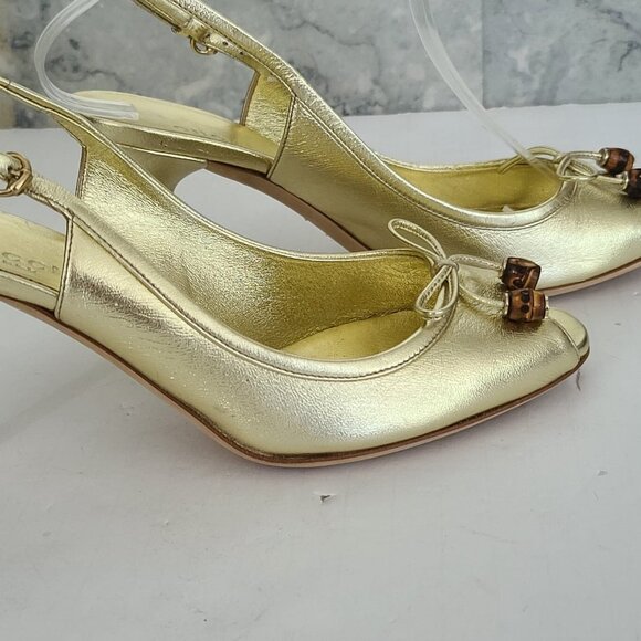 NEW Gucci Metallic Gold Leather Heels Pumps - Picture 2 of 5